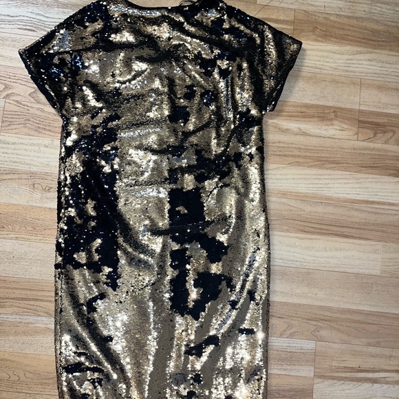 Tracee Elliss Ross Black & Gold Sequin Glow Dress - Sz L - Picture 2 of 4